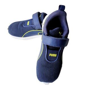 Puma Blue and Yellow Velcro Sneakers. Size 10